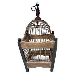 Vintage Rustic Wood and Wire Decorative Bird House Bird Cage 14"x 7.5" Black Tan
